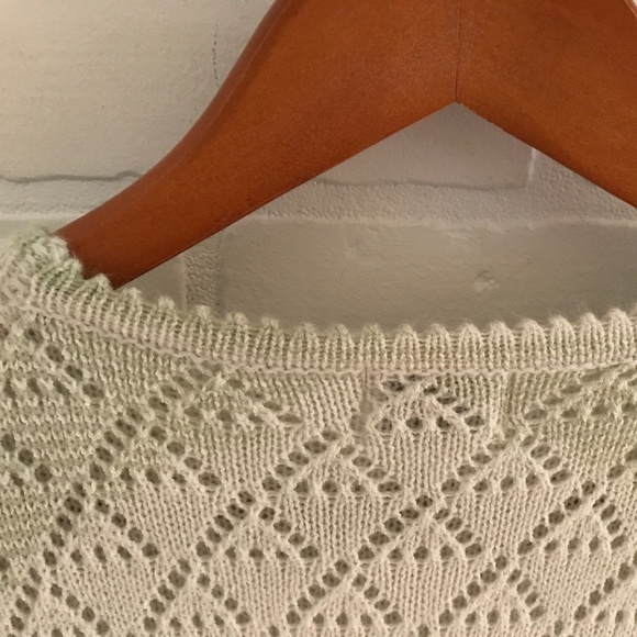 Vintage Knit Sweater Tee Short sleeve Mineral Green cream lined Plus Size XXL - Picture 9 of 10